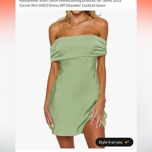 Elegant Off-Shoulder Green Satin Dress
